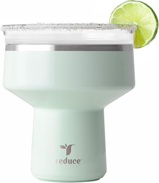 REDUCE Saltini 16 oz Cocktail Tumbler - Insulated Margarita Tumbler with Lid - Keeps Drinks Cold for 10 Hours - 360 Sippable Martini Glass Alternative - Shatterproof, Perfect for Parties - Sea Glass