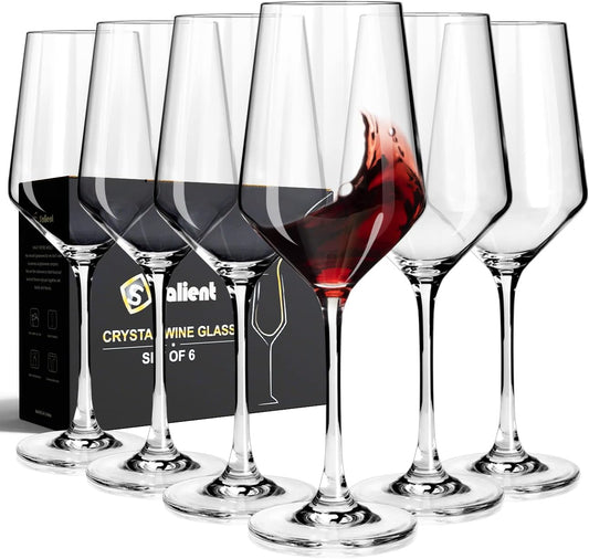 Wine Glasses Set of 6,Long Stem White/Red Wine glasses,14oz Hand Blown Premium Crystal Wine Glass,Gift Packing Burgundy Glasses