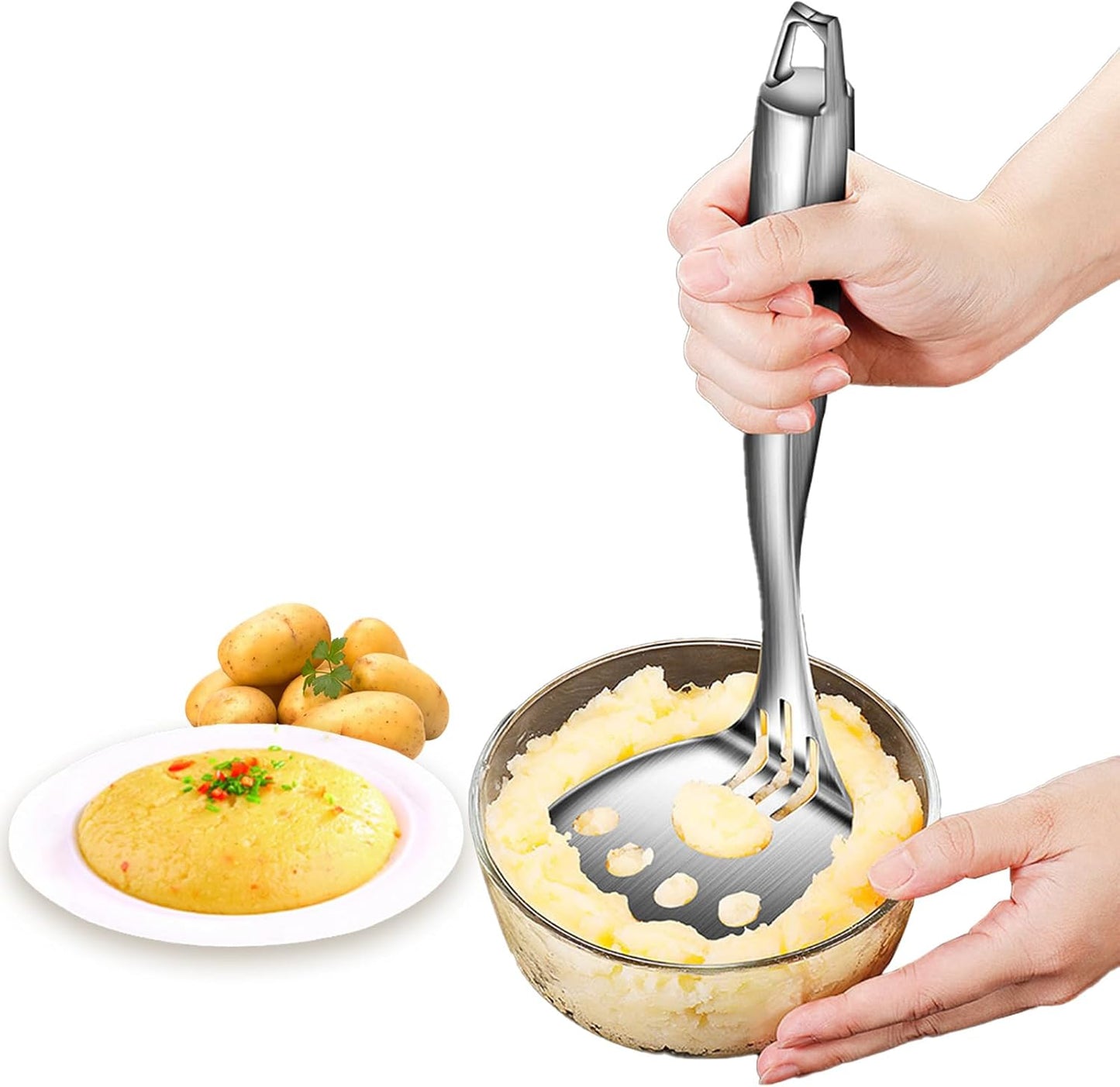 Mashed Potato Masher, Bean Smasher with Stainless Steel Handle, Heavy Duty Meat Masher Triturador de Papas para Pure, Suit for Potato, Guacamole, Fruits, Avocado, Bean and More
