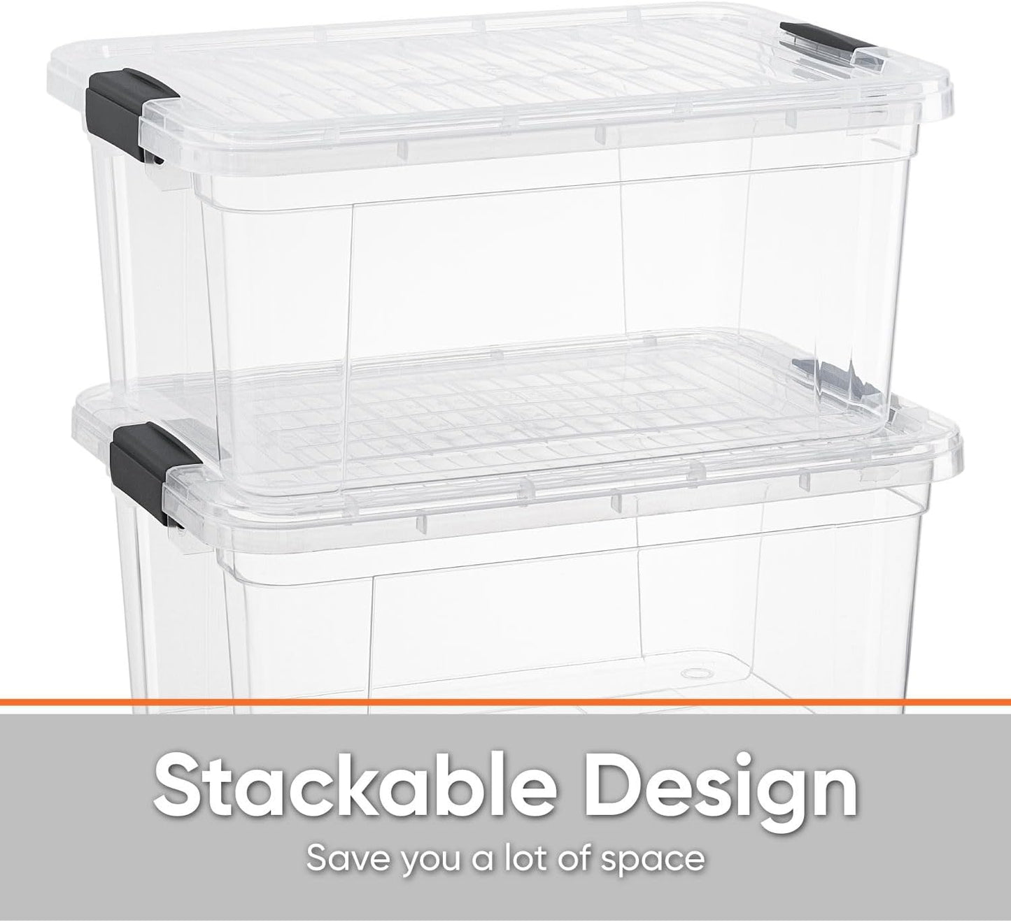 Superio Storage Bins with Lids- 4 Pack, 6.6 Qt Clear Boxes for Organizing, Stackable Plastic Containers- BPA Free, Non-Toxic, Odor Free, Organizer for Home, Office, Dorm
