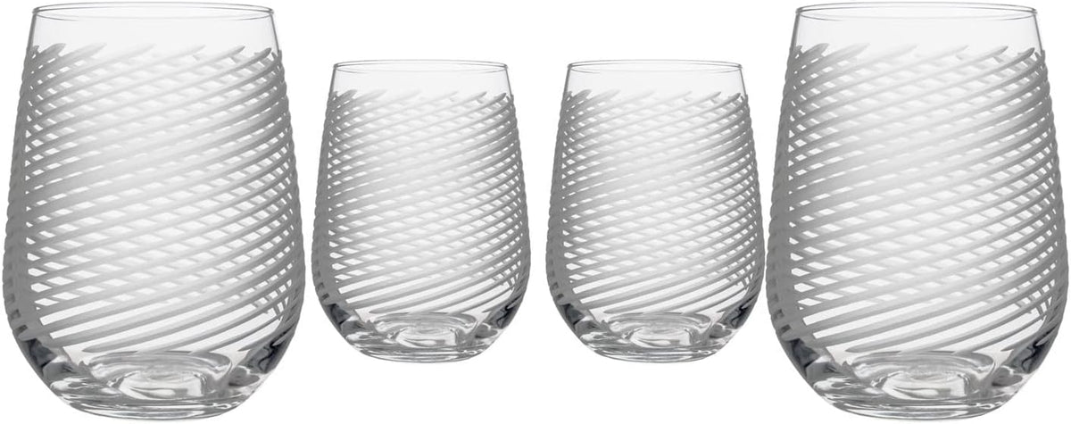 Rolf Glass Cyclone Stemless Wine Tumbler | 17 Ounce Set of 4 | Proudly Made in the USA | Large Engraved Wine Glasses | Lead-Free Glass