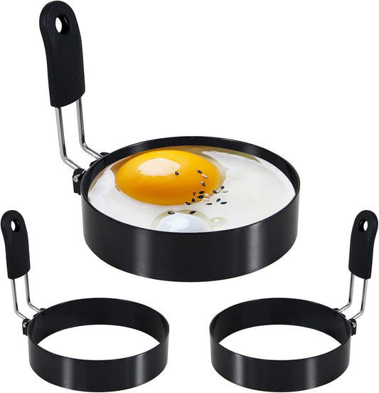3 packs 3.5'' Egg Rings Set with Silicone Handle, Stainless Steel Egg Cooking Rings，Nonstick，For Frying Eggs and Egg Mcmuffins, Egg Mold For Breakfast