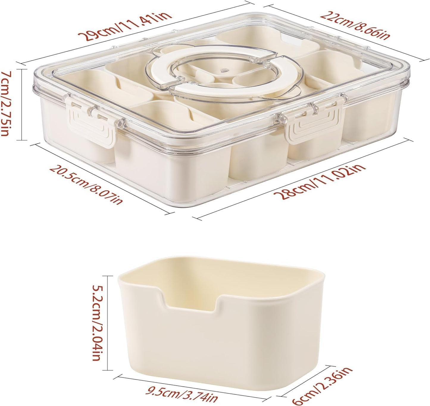 Snack Box Container, 2 Pack Divided Serving Tray with Lid and Handle Snackle Box Container, Snack Organizer for Adults Fruit, Veggie, Perfect for Party, Entertaining