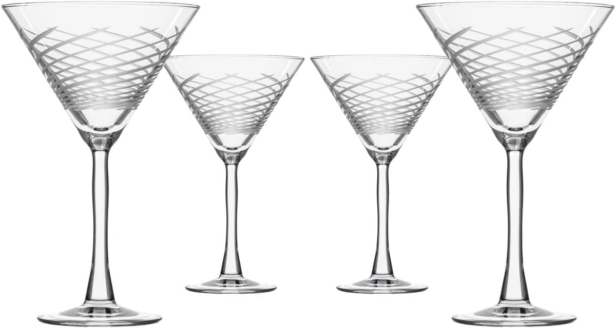Rolf Glass Cyclone 10 Ounce Martini Glasses | Set of 4 Stemmed Cocktail Glasses | Proudly Made in the USA | Large Engraved Martini Glasses | Lead-Free Glass