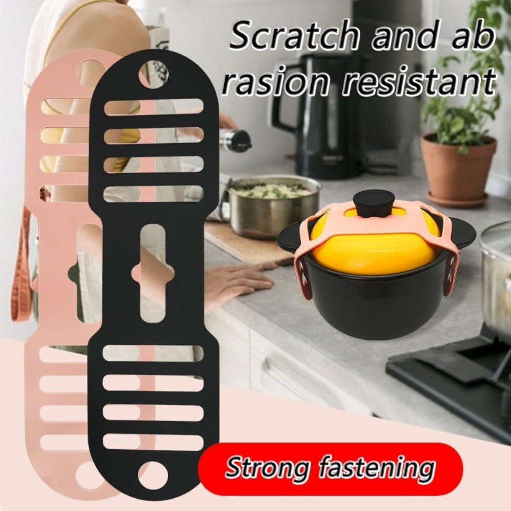 Silicone Lid Lock Strap for Crockpot Slow Cooker (6/7/8 Quart) - Universal Crockpot Lid Holder & Rubber Strap Alternative | Heat-Resistant, No-Spill Design Transport Accessories (Black 2PCS)