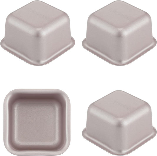 CHEFMADE Mini Brownie Cake Pan Set, 2.4-Inch 4Pcs Non-Stick Square Muffin Pan Blondie Bakeware for Oven and Instant Pot Baking (Champagne Gold)