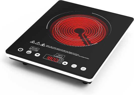 Single Burner Electric Cooktop, 1800W Electric Stove Top Portable, Infrared Hot Plate 110v Plug in Countertop, Child Safety Lock, Timer, 9 Power Level, Compatible for All Cookware, Induction Cookotp