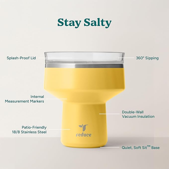REDUCE Saltini 16 oz Cocktail Tumbler - Insulated Margarita Tumbler with Lid - Keeps Drinks Cold for 10 Hours - 360 Sippable Martini Glass Alternative - Shatterproof, Perfect for Parties - Pineapple