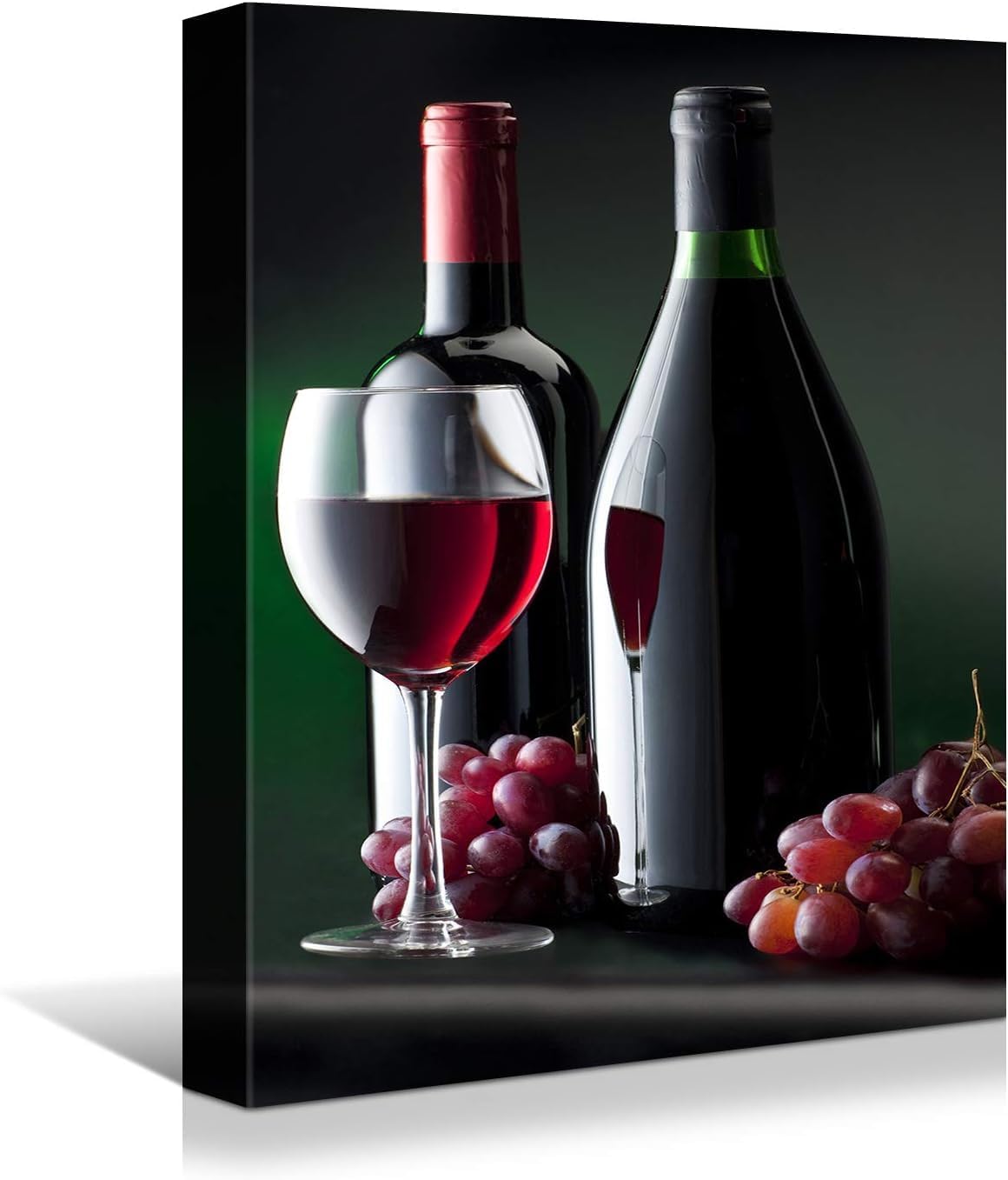 Looife Kitchen Wine Bottle Canvas Wall Art, 16x24 Inch Gallery Wrapped Red Wine with Grapes Picture Prints Wall Decor, Modern Art Deco for Dining Room and Bar Wall Decoration