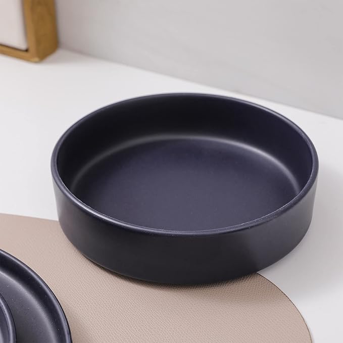 Stone Lain Cleo Stoneware 32-Piece Modern Dinnerware Set, Plates and Bowls, Dark Blue, Service for 8, Microwave & Dishwasher Safe