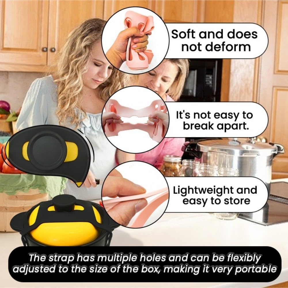 Silicone Lid Lock Strap for Crockpot Slow Cooker (6/7/8 Quart) - Universal Crockpot Lid Holder & Rubber Strap Alternative | Heat-Resistant, No-Spill Design Transport Accessories (Pink 2PCS)