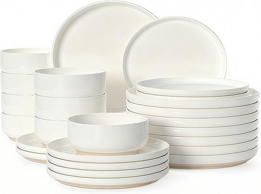 Plates and Bowls Sets, Scratch Resistant Dinnerware Sets for 8, 24 Pieces Porcelain Ceramic Dishware Dishes Set, Modern Stoneware Kitchen Dinner Set, Microwave and Dishwasher Safe, Cream White