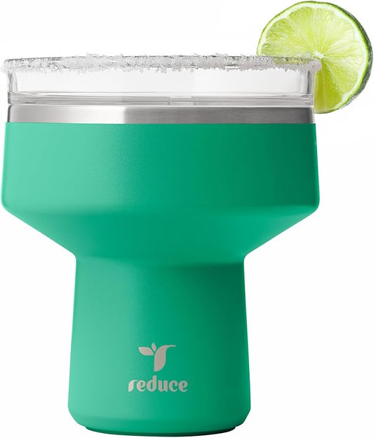 REDUCE Saltini 16 oz Cocktail Tumbler - Insulated Margarita Tumbler with Lid - Keeps Drinks Cold for 10 Hours - 360 Sippable Martini Glass Alternative - Shatterproof, Perfect for Parties - Palm Leaf