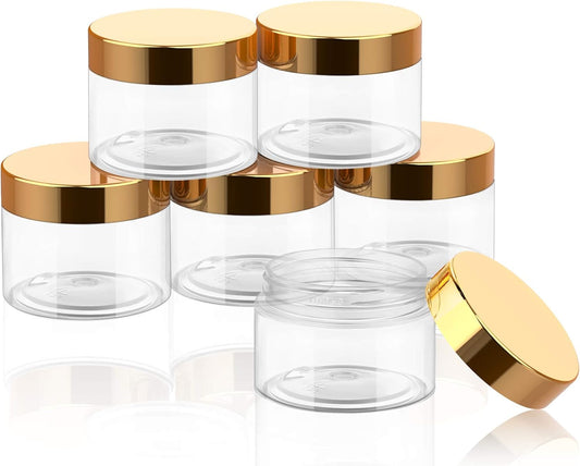 SATINIOR 6 Pack 1 oz Plastic Jars Containers with Lids Wide-mouth Refillable Leakproof Reusable Round Empty Jars for Travel Cosmetic Dry Food Spice Candy Cookie Home Kitchen Organizing(Gold)