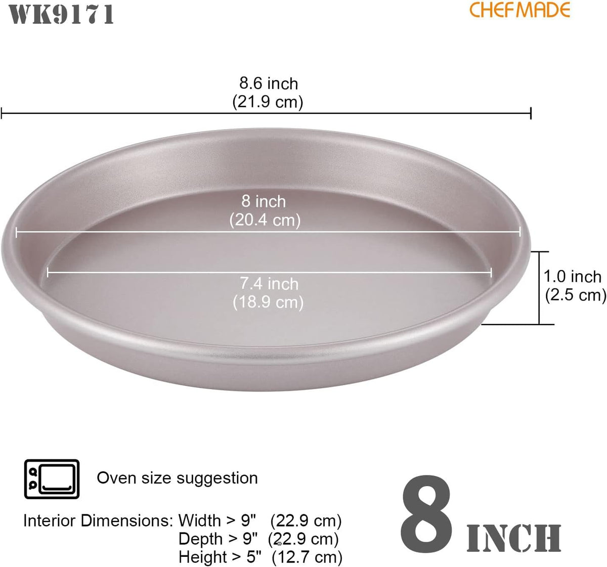 CHEFMADE Pizza Pan, 8-Inch Non-Stick Pancake Bakeware for Oven Baking (Champagne Gold)