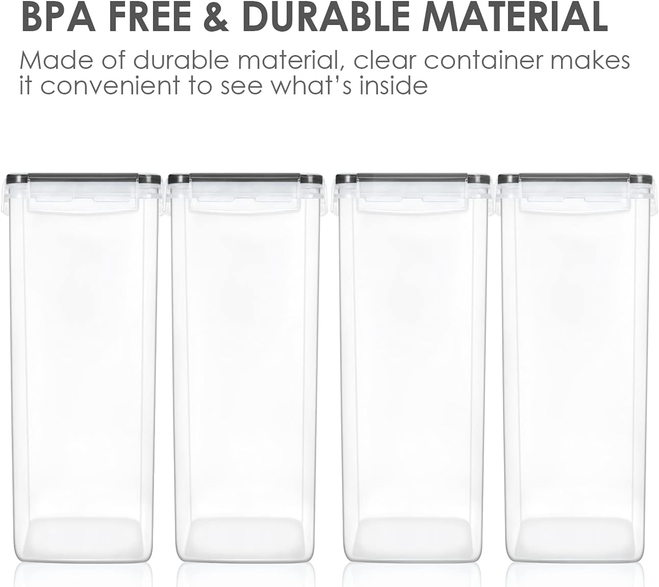 Vtopmart Extra Large Tall Airtight Food Storage Containers, 4 Pieces 5.9qt/6.5L Plastic PBA Free Kitchen Pantry Canister for Spaghetti, Flour and Baking Supplies, with 24 Labels, Black