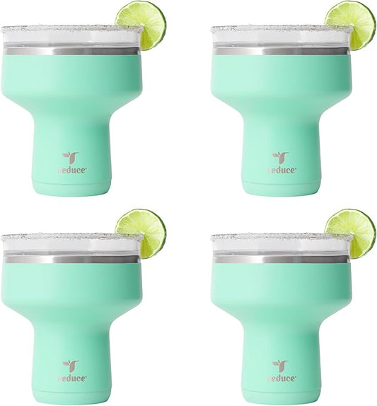 REDUCE Saltini 16oz Cocktail Tumbler - Insulated Margarita Tumbler with Lid - Keeps Drinks Cold for 10 Hours-360 Sippable Martini Glass Alternative-Shatterproof Perfect for Parties- Saltwater - 4 Pack