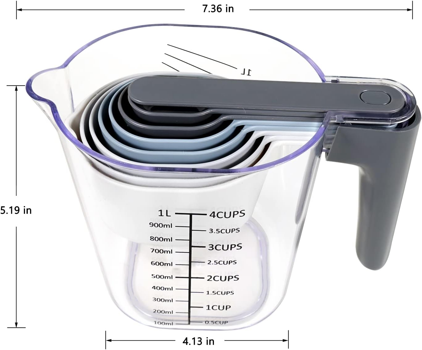 19 Pieces Measuring Cups and Spoons set, Includes 10 Stackable Measuring Cup with Lid and 9 Magnetic Measuring Spoons, BPA Free, Dishwasher Safe (Multicolor)