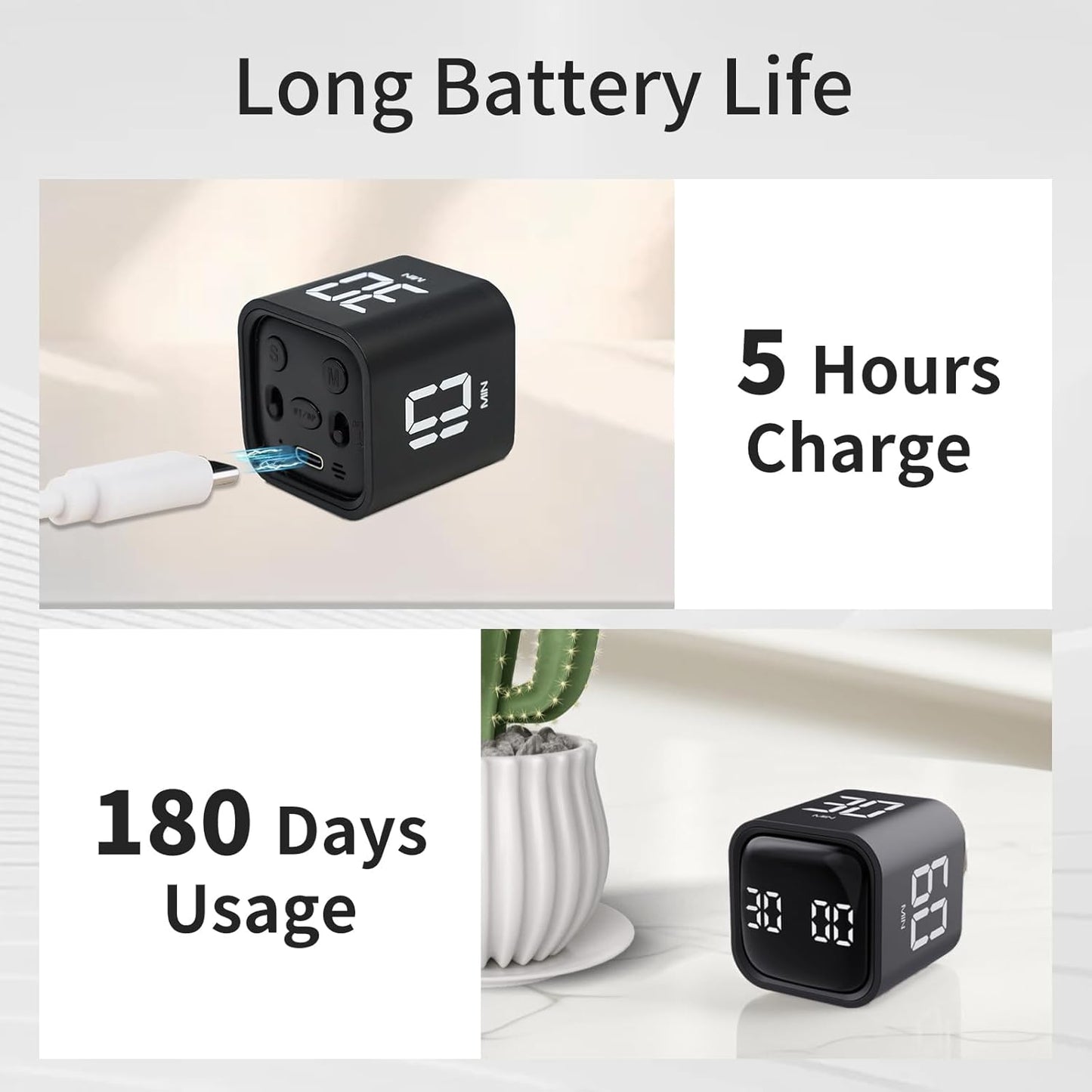 Productivity Timer Flip Gravity Sensor Cube Timer Countdown & Countup,Mute & Vibrate & Sound，5/10/30/60min & Custom Timing, Perfect for ADHD,Work,Learning,Kitchen Cooking