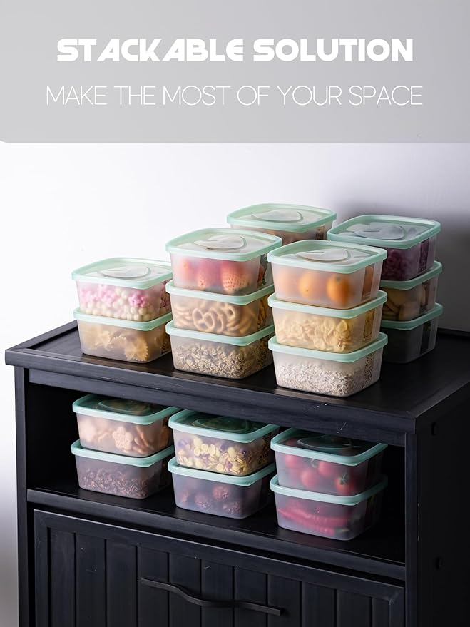 LivLab Mker 30 PCS Freezer Food Storage Containers with Lids - Meal Prep Fruit Storage Containers for Fridge - Bpa-Free Reusable Lunch Boxes for Leftovers, Salad, Fruits -15 Sets | 20 fl oz | 2.5 Cups