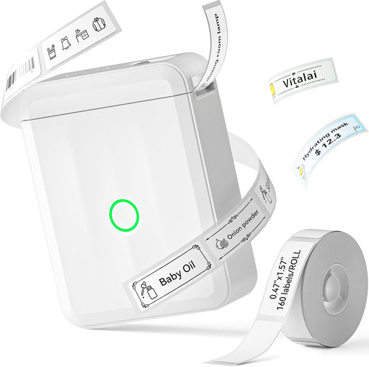 NIIMBOT D110 New Version Label Maker Machine with Tape, Handheld Bluetooth Label Printer, Mini Thermal Printer, Sticker Maker for Organizing Home Kitchen School,White
