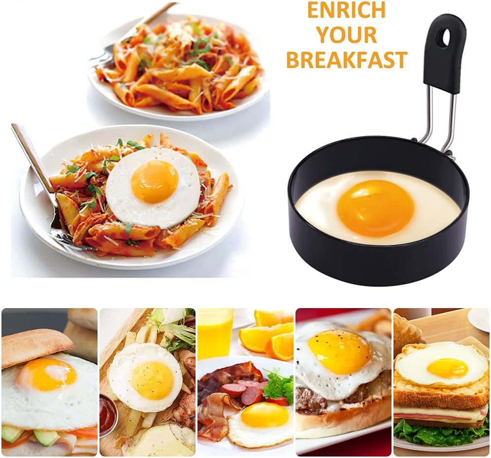 Yevior 4 Pack Eggs Rings,Round Egg Cooker Rings For Frying Shaping Cooking Eggs,Egg Maker Molds Kitchen Gadgets Egg Cooking Rings (4Pack)