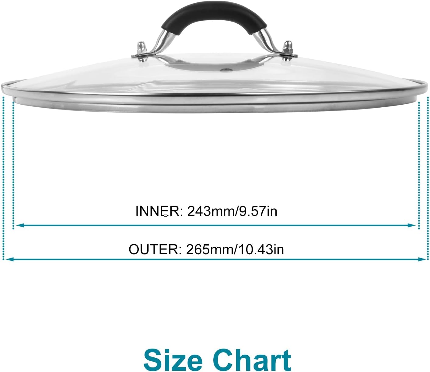10.25 Inch Tempered Glass Lid for Lodge Skillets, Dutch Ovens & Pans - Universal Fit for 10-10.25 Inch Cookware - Oven & Dishwasher Safe up to 400°F - with Steam Vent & Ergonomic Handle