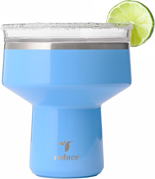 REDUCE Saltini 16 oz Cocktail Tumbler - Insulated Margarita Tumbler with Lid - Keeps Drinks Cold for 10 Hours - 360 Sippable Martini Glass Alternative - Shatterproof, Perfect for Parties - Oahu Blue