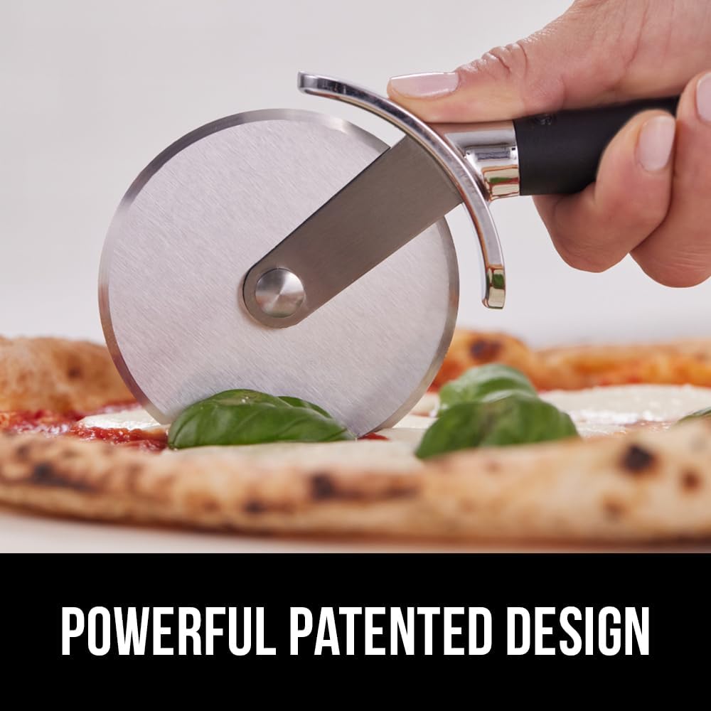 GORILLA GRIP BPA-Free Large Pizza Cutter Wheel, 9 Inch, Sharp Stainless Steel Blade, Slip Resistant Handle with Thumb Guard Protection, Slice Thick or Thin Pizzas, Pie, Pastries in Seconds, Black