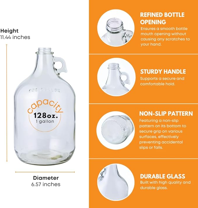 FastRack Glass Water Bottle Includes 38 mm Polyseal Cap, 1 gallon Capacity, Clear