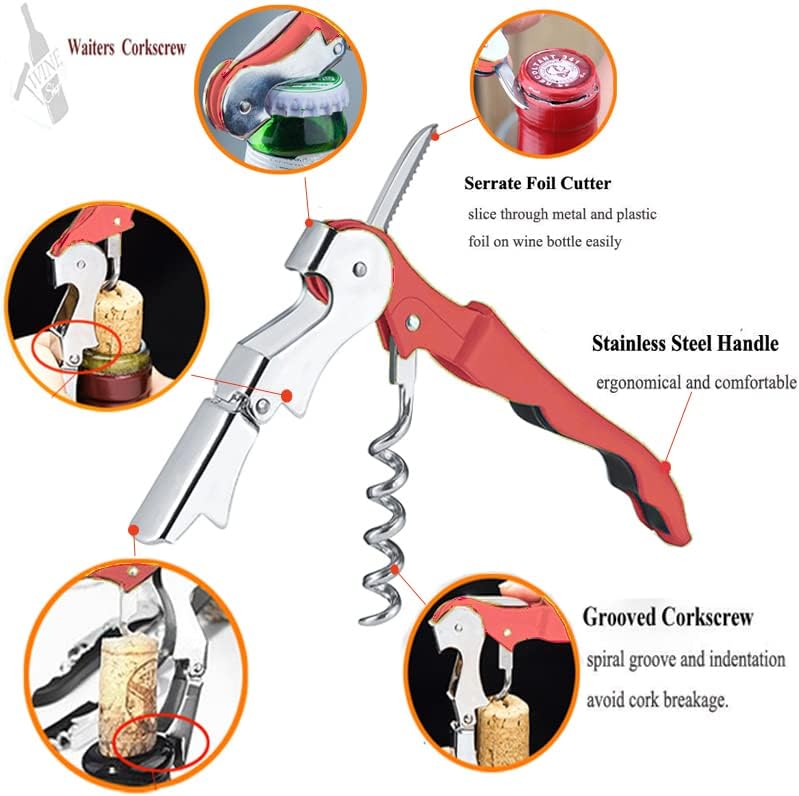 Professional Waiter Corkscrew Wine Openers Set, Heavy Duty Stainless Steel Hinges Wine Key for Restaurant Waiters, Sommelier, Bartenders
