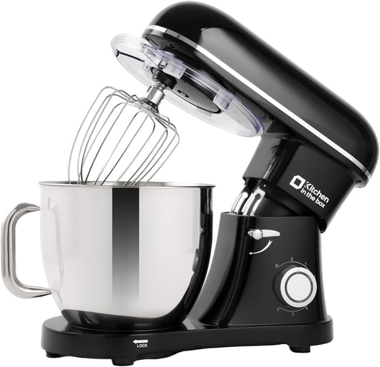 Kitchen in the box Stand Mixer - 6.5 Quart Mixing Bowl with Handle, 900 Watt Heavy Bread Dough Standing Mixers Tilt-head with Dough Hook, Whisk, Flat Beater and Splash Guard (Black)