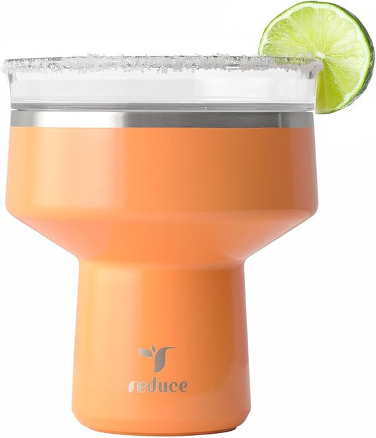 REDUCE Saltini 16 oz Cocktail Tumbler - Insulated Margarita Tumbler with Lid - Keeps Drinks Cold for 10 Hours - 360 Sippable Martini Glass Alternative - Shatterproof, Perfect for Parties - Papaya