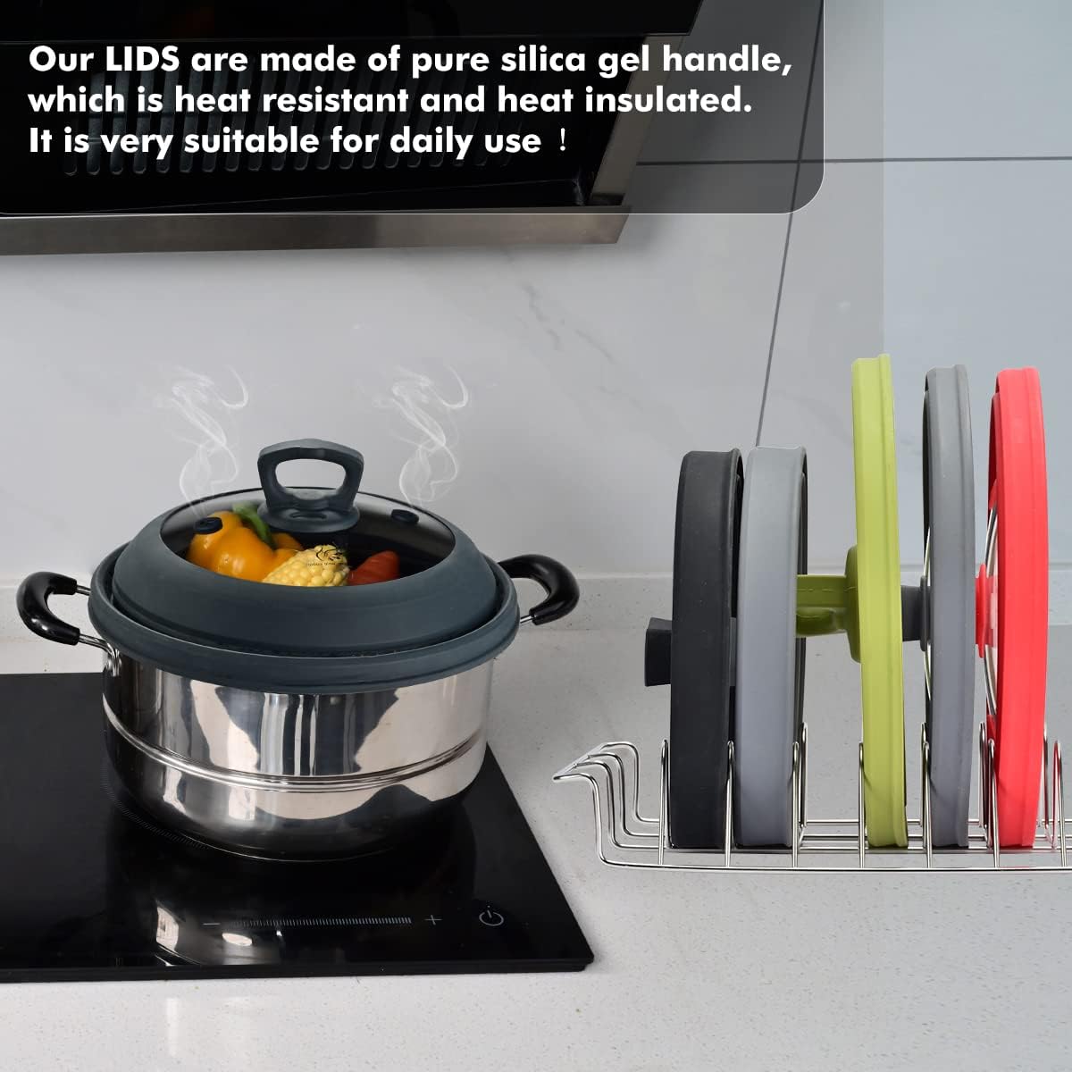 Microwave Splatter Cover Vented Glass Splatter Guard Lid with Collapsible Silicone for Food as Pot Cover Plate 10.8 inch for 6 7 8 9 10 inch Plate Bowl