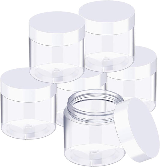 SATINIOR 6 Pack 10 oz Plastic Jars Containers with Lids Wide-mouth Refillable Leakproof Reusable Round Empty Jars for Travel Cosmetic Dry Food Spice Candy Cookie Home Kitchen Organizing(White)