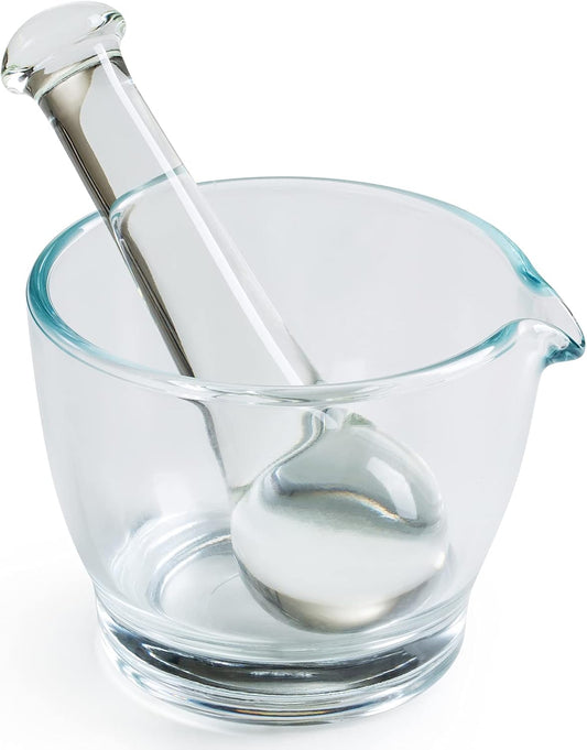 8oz Glass Mortar and Pestle Bowl, Medicine Grinder and Mixer for Pharmacy or Science Lab