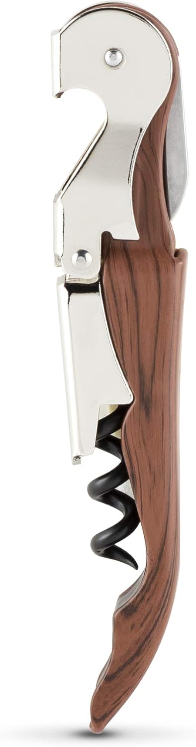 True Brands TrueTap Double Hinged Waiters Corkscrew, Top-notch Stainless Steel Opener with Foil Cutter Built to Last Wine Key Natural, Set of 1