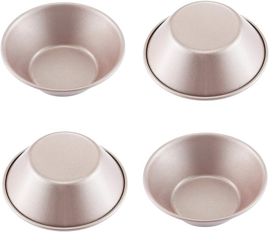 CHEFMADE Mini Pudding Pan Set, 3-Inch 4Pcs Non-Stick Egg Tart Mold Round Mini Cake and Loaf Bakeware for Oven and Instant Pot Baking (Champagne Gold)