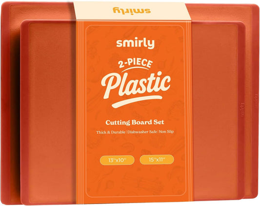 SMIRLY Cutting Boards for Kitchen, 100% BPA-Free Plastic Cutting Boards Set of 2 Small, Dishwasher Safe & Non-Slip, Kitchen Essentials, Orange