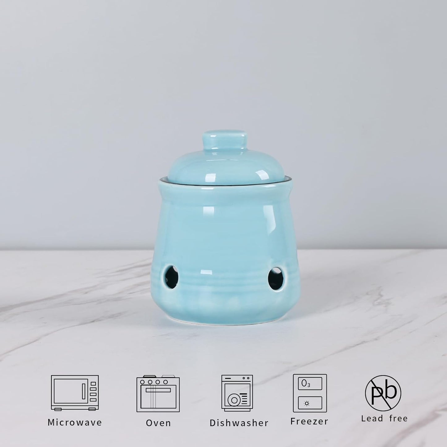HAOTOP Ceramic Mini Garlic Keeper with Lid, Garlic Container Saver for Countertop, Keep Your Garlic Cloves Fresh (Turquoise)