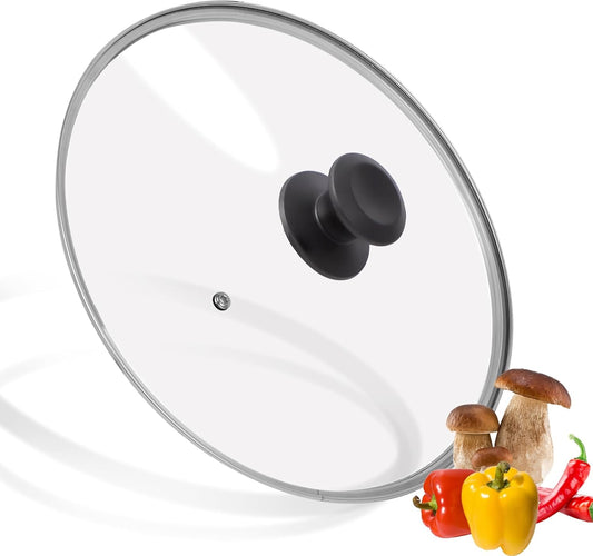 11 inch Tempered Glass Lid for Pots, Frying Pans and Skillets, Replacement Cover with Heat Resistant Black Knob Handle, Dishwasher Safe