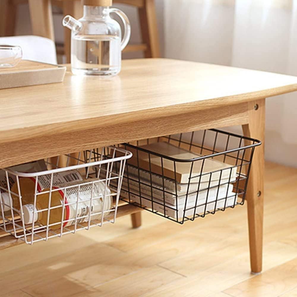 Redrubbit Metal Wire Stroage Baskets, Large Freezer Refrigerator Organizer Bins, Home Office Shelf Freezer Storage, Closets Organization Rack with Handles, Set of 6, White
