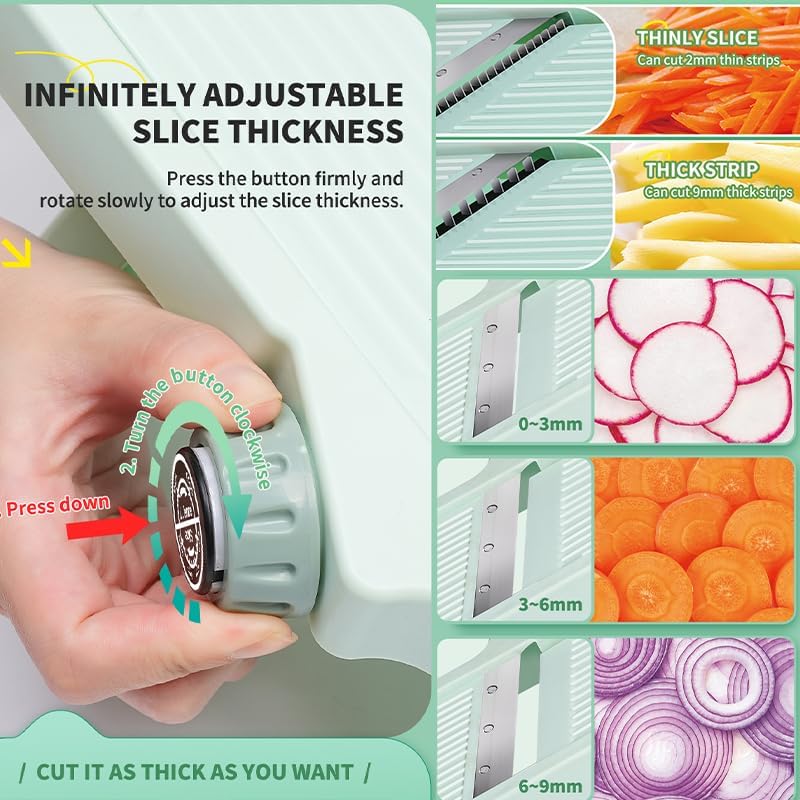 Adjustable Safe Mandoline Slicer for Kitchen - Stainless Steel Multifunction Vegetable & Fruit Cutter, Onion Potato Tomato Cabbage Apple Lemon Slicer