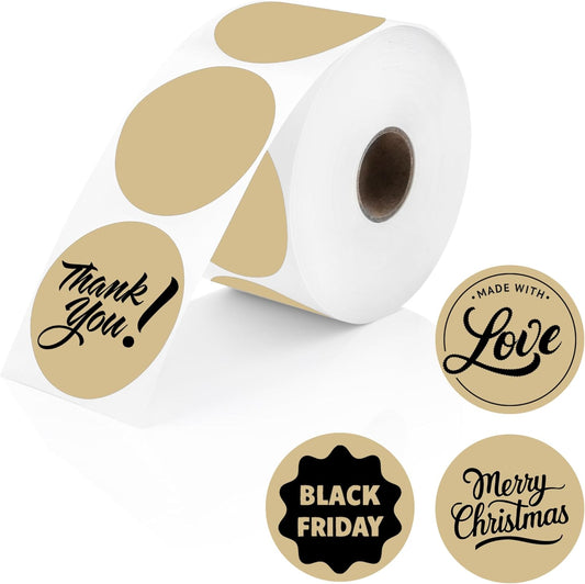 Perco Light Brown 2-inch Round Circle Thermal Sticker Labels - 735 Labels/Roll, Direct Thermal Printer Compatible, Permanent Adhesive, Vibrant Colors, Strong Hold, Perforated for Easy Use—Made in USA