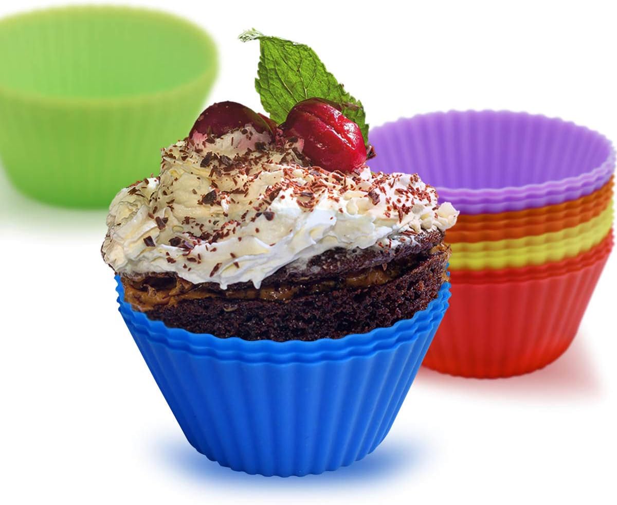 24 Pack Silicone Baking Cups Reusable Muffin Liners Non-Stick Cup Cake Molds Set Cupcake Silicone Liner Standard Size Silicone Cupcake Holder Reusable Cupcake Liners Christmas Gift (8 Rainbow Colors)