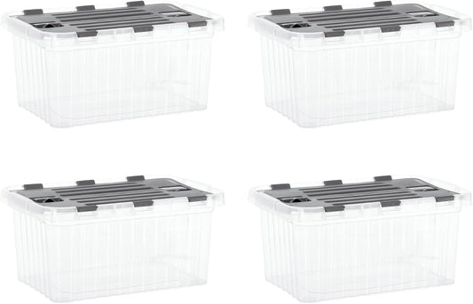 Superio Storage Bins with Lids, Clear Plastic Containers for Organizing, Stackable Totes, BPA Free, Odor Free, Organizer Boxes for Home, and Dorm (4 Pack, 15"x10"x7")