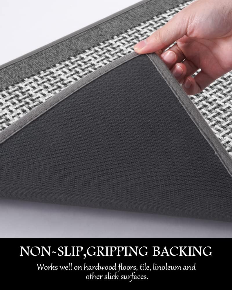 PADOOR Kitchen Mats for Floor, Kitchen Rugs Non Slip Washable, Rubber Backed Kitchen Runner Super Absorbent Kitchen Floor Mat Sink Rug, 20”x47” Grey