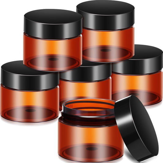 SATINIOR 6 Pack 2 oz Plastic Jars Containers with Lids Wide-mouth Refillable Leakproof Reusable Round Empty Jars for Travel Cosmetic Dry Food Spice Candy Cookie Home Kitchen Organizing(Amber)