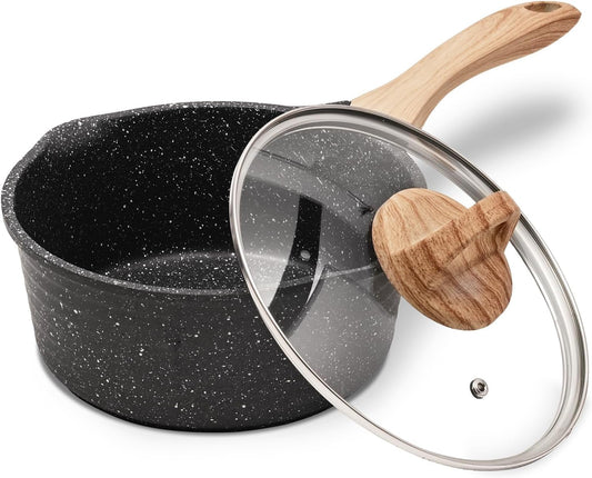 JEETEE 2 Quart Sauce Pan with Lid, Non Stick Small Pot with Coating, Masterclass Cookware Sauce Pot for Cooking, PFOA/PFOS Free