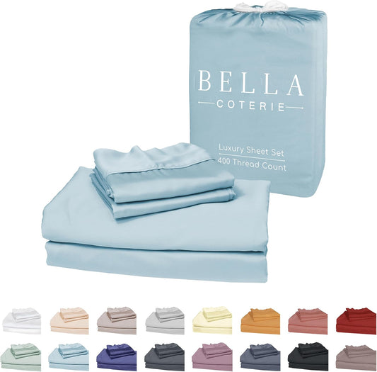 Bella Coterie Luxury Bamboo Viscose Split King Size Sheet Set | 100% Organically Grown | Ultra Soft | Cooling for Hot Sleepers | 18" Deep Pocket [Coastal Blue]